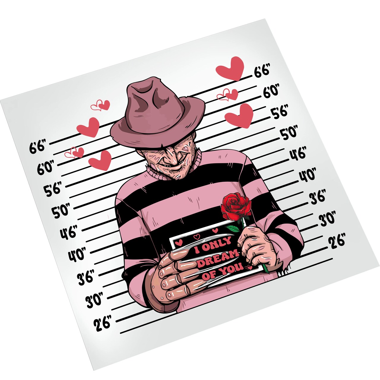 Halloween DTF Transfer - Freddy Valentine Mugshot Ready To Press